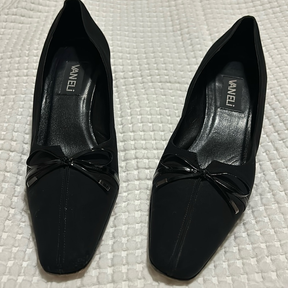 Vaneli Black Square Toe Kitten Heels Bow Size 10N
